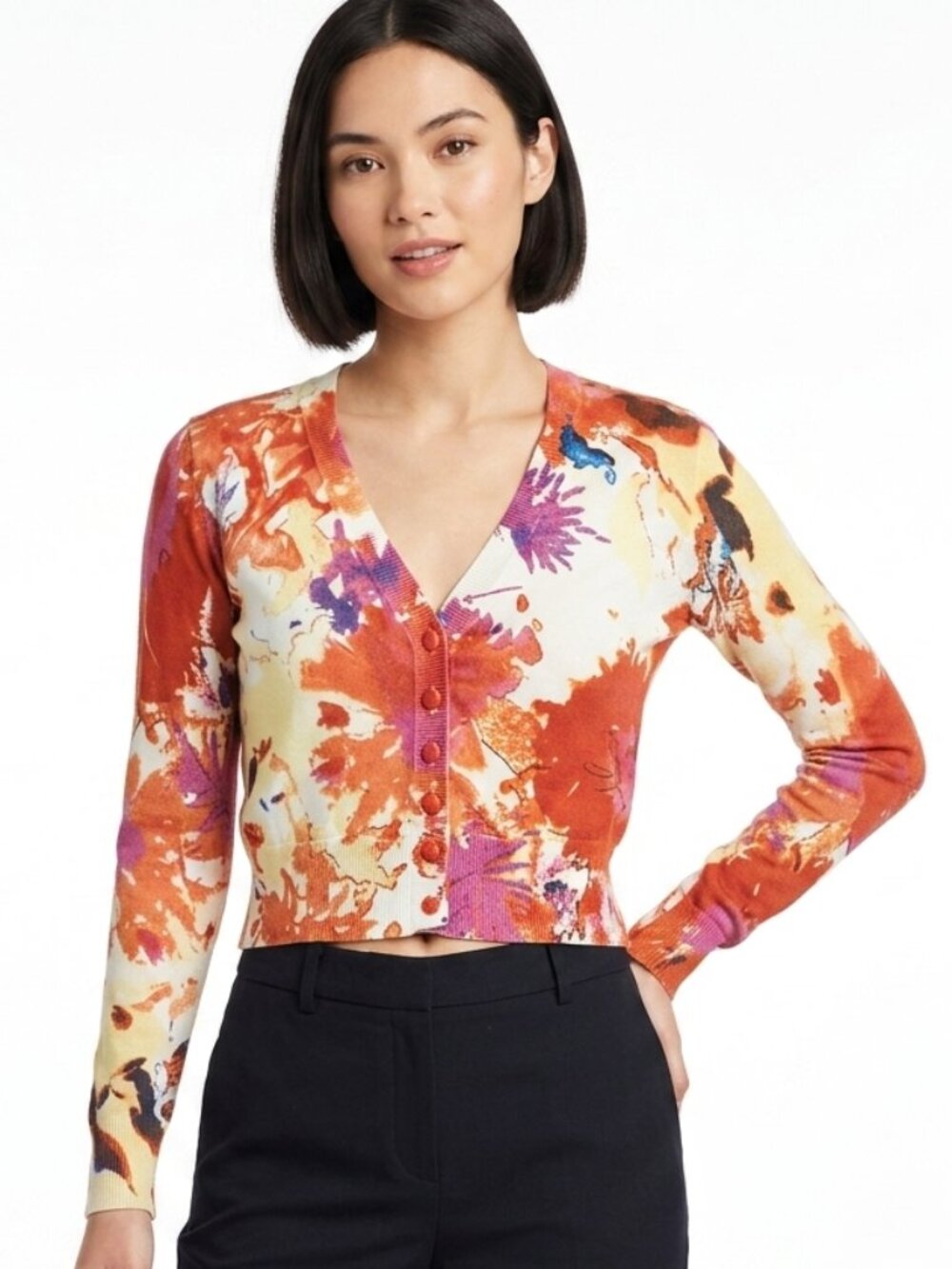 Esprit Abstract Floral Button Front Cardigan- Sz. Sm